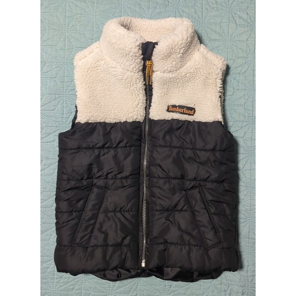 Timberland 2T Fleece Puffer Vest Black White Zip-up Winter Cozy